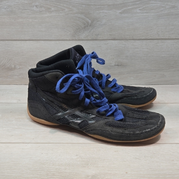 Asics Mens Matflex J306N Black& Blue High-Top Athletic Sneakers Shoes Sz 12 - Picture 1 of 11